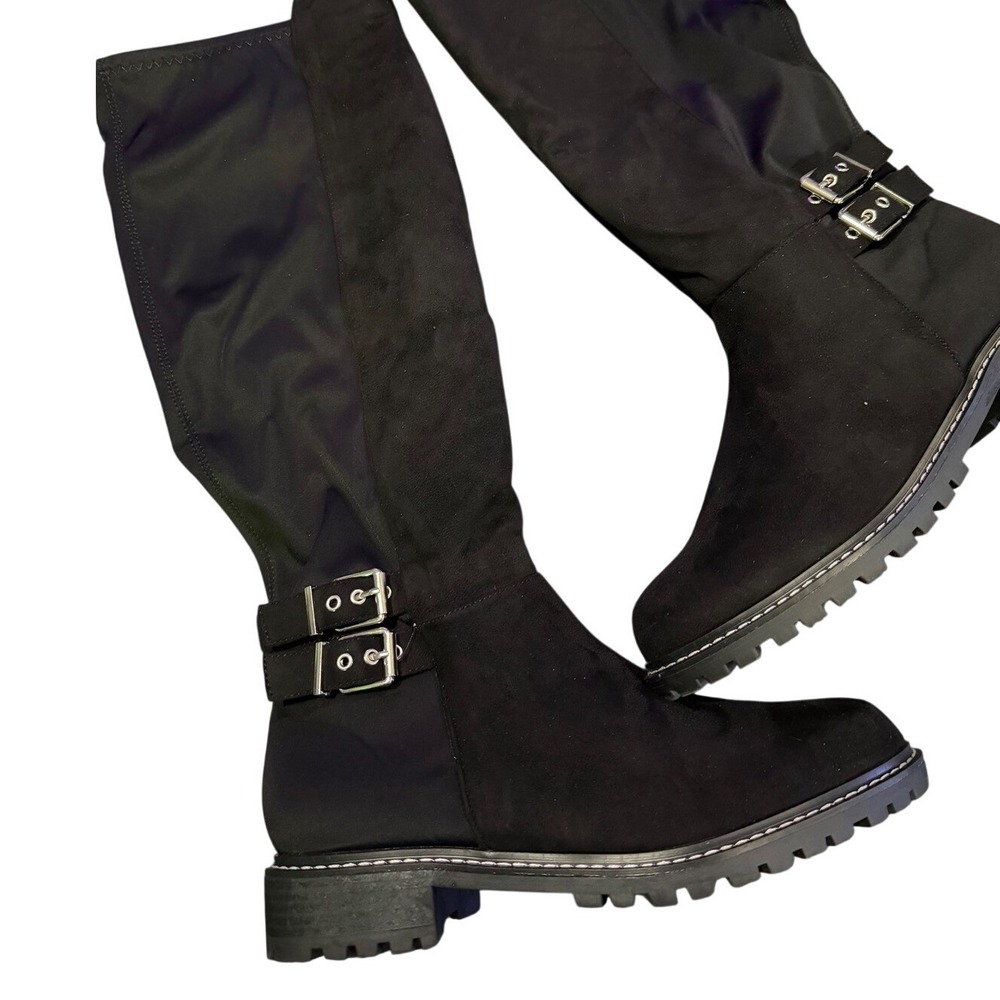 City Chic Samara Black Knee High Lug Sole Buckle Boots Size 44 NEW SZ 13 US